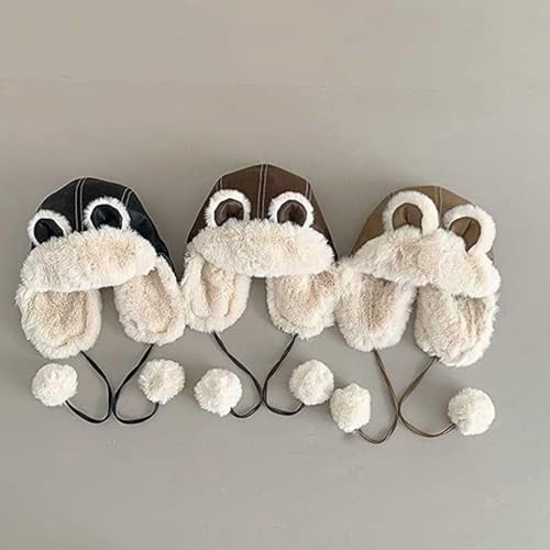 Kids Winter Earflap Hat Bear Ears Designs Winte Warm Hat PU Leather Windproof Warm Lining Adjustable Strap Ages 6 to 124