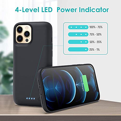 Indigi Power Case Compatible With Iphone 12 Pro Max (6.7 Inch) 7000Mah Slim Portable Rechargeable Battery Pack Charging Case Extended Battery Charger Case Full Protection W/Led Charge Indicator Black #TOP6