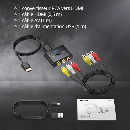 CAMWAY Convertisseur AV vers HDMI avec Câble 50cm Adaptateur RCA vers HDMI 1080P/720P (60Hz)pour PS1/PS2/Wii/N64 Commutateur 4:3/16:9 Exclusif Plug & Play Compatible Téléviseurs/Moniteurs+ un câble AV – vue 9