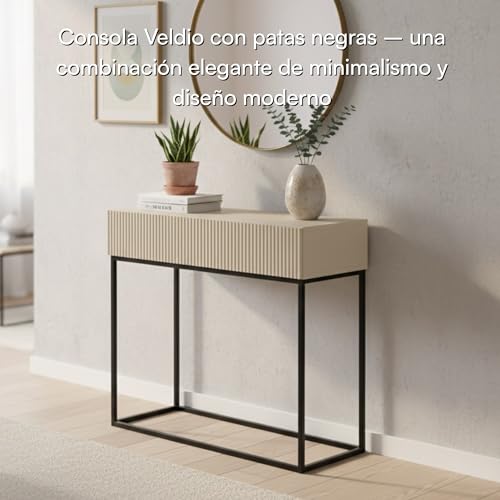Selsey Consola Recibidor Mesa De Consola con Cajón De Lamas Patas Negras 90 x 79 cm Beige Gris Veldio - imagen 6