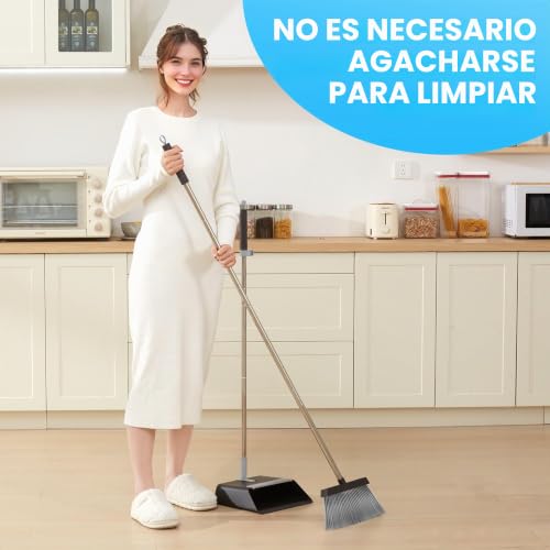 Escoba y recogedor mango largo cepillo barredor JOYMOOP kit de limpieza escoba suelo hogar 3