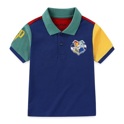 Harry Potter Boys Short Sleeve Polo Shirt for Big Kids Blue/Red