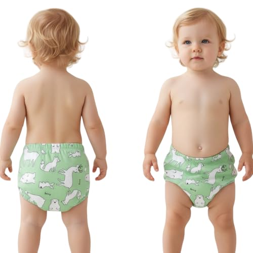 Image of Bembika Baby Potty Training Pants, Cotton Potty Training Pants for Babies, Waterproof Breathable Padded Underwear for Toddler (Green Animals) (L - Size)