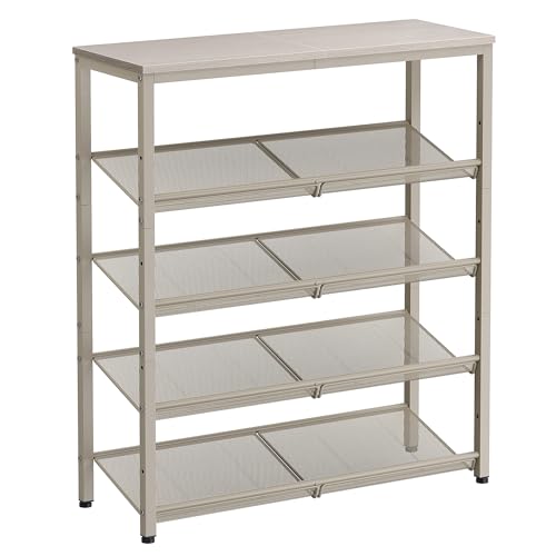 VASAGLE Shoe Rack for Entryway, 5-Tier Shoe Rack Organizer with Storage Shelves and Spacious Top, Freestanding, Adjustable, Industrial, Cappuccino Beige and Oatmeal Beige ULBS038L01 5 Tiers