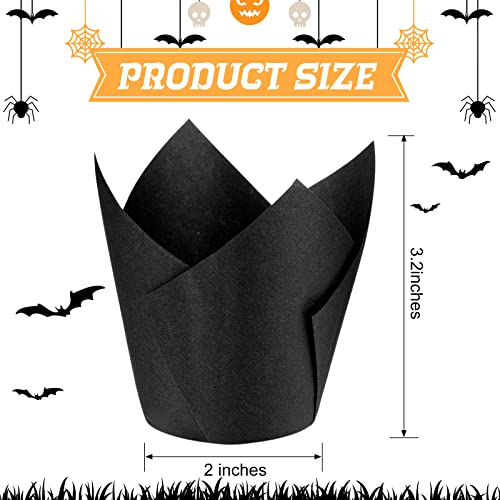 200 Pcs Tulip Cupcake Liners Muffin Baking Cupcake Liners Greaseproof Cupcake Wrappers For Valentine's Day Wedding Christmas Halloween Birthday Baby Shower Party (Orange, Black) #TOP1