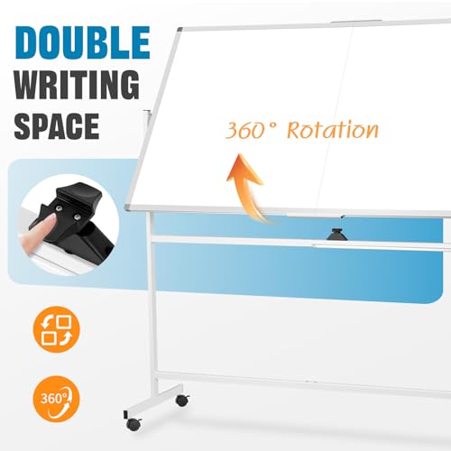 Image of Rolling Whiteboard 72 inch x 40 inch Sturdy Dry Erase White Board on Wheel | Large Magnetic Standing Whiteboard Easel with Double-Sided, Office Supplies, Home, School, Sliver Frame