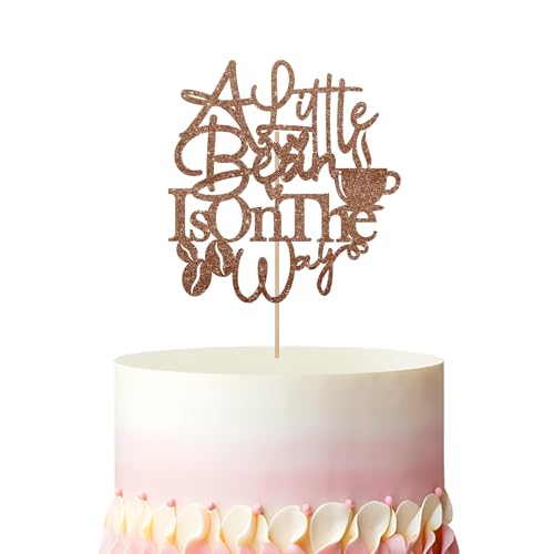 A Little Bean is on the Way Cake Topper, Coffee Baby Shower Cake Decor, Brown Glitter A Baby is Brewing Cake Topper for Boy Girl First Birthday Party Decoration