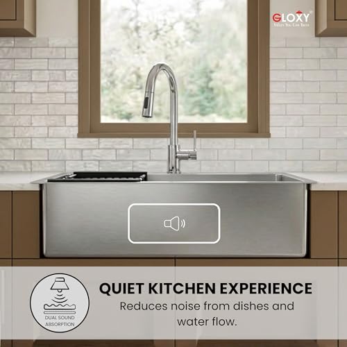 Image of Gloxy 304 Grade Stainless Steel Premium Kitchen Sink 24x18x9 Inches With Matte Finish - Handmade Kitchen SInk - Heavy Duty Sink with Coupling Pipe and Drain Basket - 3 Years Warranty