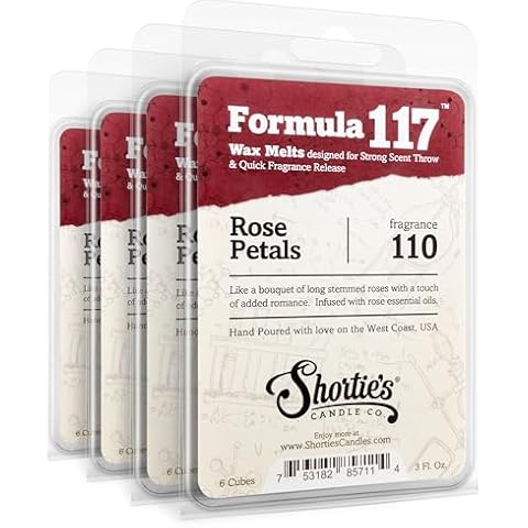 Shortie's Candle Company Rose Petals Wax Melts Bulk Pack - Formula 117-4 Highly Scented 3 Oz. Bars (12 Oz. Total) - Made with Natural Oils - Flower & Floral Air Freshener Cubes Collection Cover