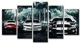 Boys Bedroom Decor Car Posters of Sports Cars Black and White Red Wall Art 5 Piece Muscle Cars Paint