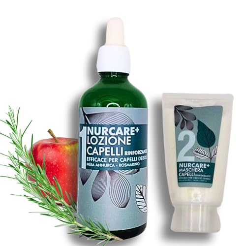 Keleo nurcare+ Bio siero capelli lozione Anticaduta Fortificante con Estratto di Mela Annurca e Rosmarino + Maschera Rinforzante capelli - Adatto a Tutti i Tipi di Capelli uomo donna
