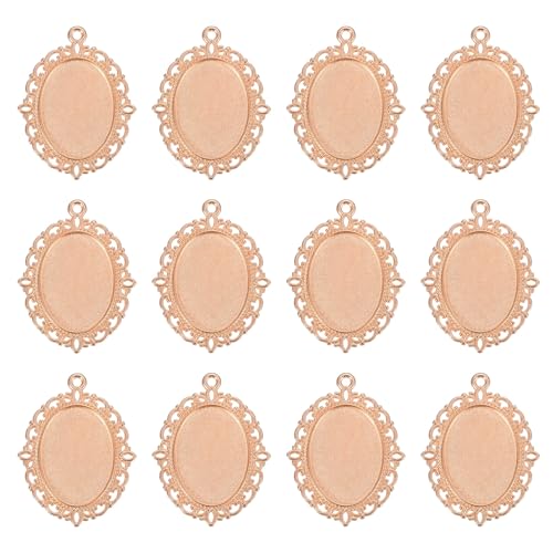 Bandejas colgantes con bisel ovalado de encaje, bases de 25 mm para joyería de oro rosa