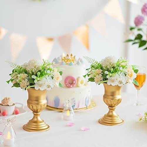 Small Metal Vases Urn for Flowers - 2 Pcs Trumpet Vase Gold Vases for Centrepieces 17cm Tall Flower Holder Inweder Vintage Flower Arrangements Pot for Wedding Anniversary Ceremony Birthday Home Decor