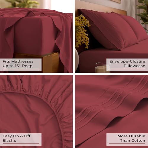Image of Mellanni Full Sheets Set - 4 PC Iconic Collection Bedding | Hotel Luxury, Extra Soft, Cooling Bed Sheets - Wrinkle, Fade, Stain Resistant (Full, Brick Red)