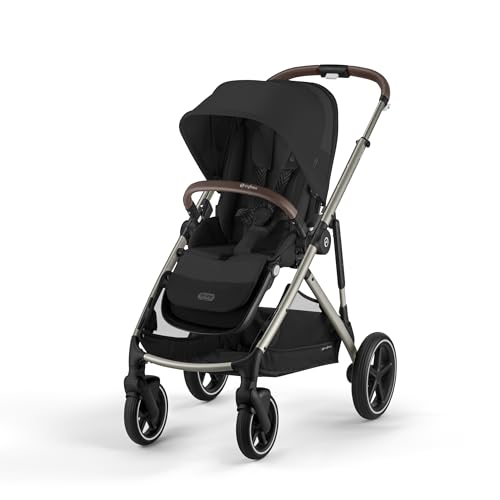 Cybex Gazelle S 2 Stroller – Modular Double Stroller for Infant and Toddler, Includes Detachable Shopping Basket, Over 20+ Configurations, Folds Flat for Easy Storage - Moon Black/Taupe Frame