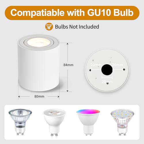YindaLux 6 × białe reflektory sufitowe - płaski reflektor obrotowy 30° - z gniazdem GU10-230 V LED reflektor sufitowy, aluminiowy okrągły reflektor sufitowy, bez lampy GU10