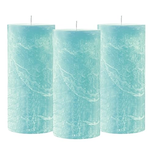 Simply Soson 3x6 inch Turquoise Mahogany Teakwood Scented Pillar Candle,