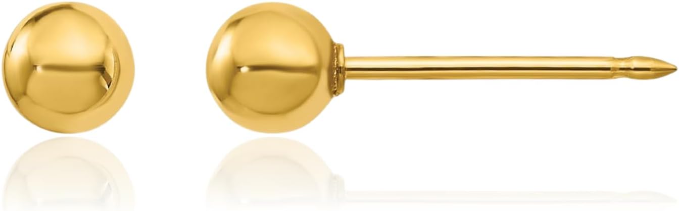 IceCarats 18K Yellow Gold Medium Ball Stud Earrings 4mm Lightweight, Butterfly Back, Polished For Her