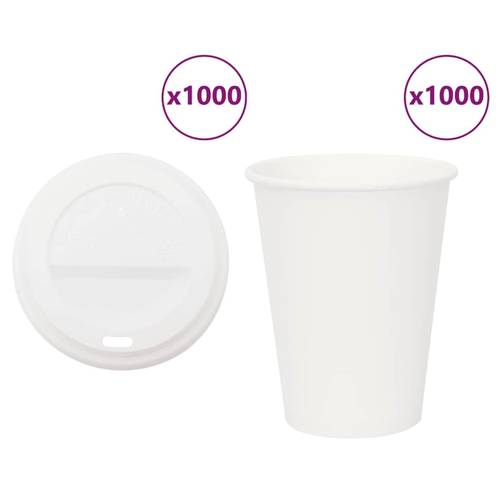 Gobelets en Papier 12oz 300ml avec Couvercles, 1000 pièces, Jetables