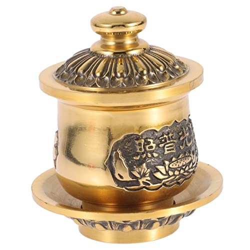 Alipis Coppa Per Offerta Di Acqua Sacra in Rame Lucido Da 5 Cm, Contenitore Per Acqua Santa Del Tempio Buddista Coperchio, Coppa D'altare Rotonda Liscia Per Culto e Rituali Religiosi