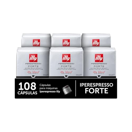 illy, Cápsulas de Café Iperespresso FORTE, 100% Arábica con un Intenso Aroma a Pan Tostado y un Sabor Final a Chocolate Negro, Sabor Fuerte, 6 Paquetes de 18 Unidades (108 Cápsulas)