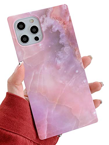 KERZZIL Luxury Square Marble Compatible with iPhone 12 Pro Max Case, Slim Stylish Glossy Soft TPU Silicone Gel Shockproof Protective Durable Cases Cover for iPhone 12 Promax 6.7-inch(Coral Pink)