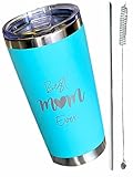 Best Mom Ever Tumbler Gift. 20 Oz Insulated Stainless Steel With Lid, Straw & Brush. Gift Idea For M