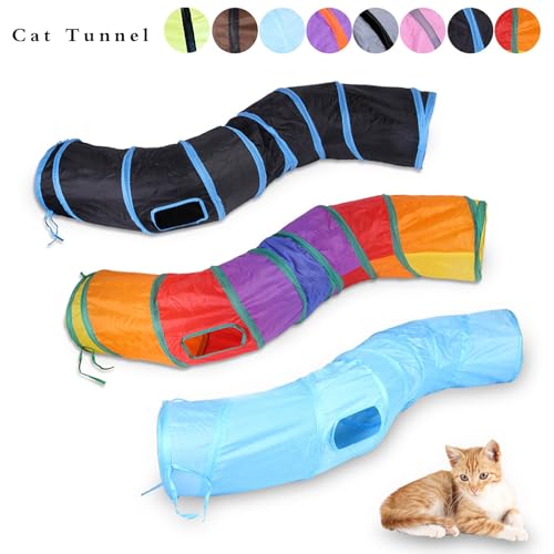 Image of iCAGY Cat Tunnel for Indoor Cats Interactive, Rabbit Tunnel Toys, Pet Toys Play Tunnels for Cats Kittens Rabbits Puppies Crinkle Pop Up Gray 47 inch Shape S