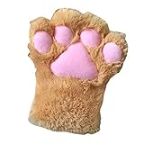 SH-RuiDu 1pcs Women Girls Cute Cat Paw Fingerless Faux Fur Plush Glove for Cosplay ( brown )