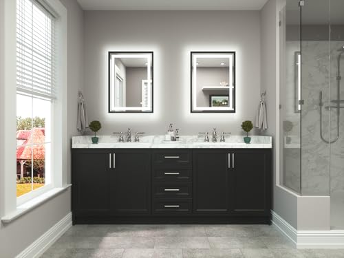 TETOTE 22 x 30 Bathroom LED Mirror Brushed Black Metal Frame Frontlit & Backlit Vanity Mirror Anti-Fog Stepless Dimmable 3 Colors White/Warm/Natural Mirror with Lights Wall-Mounted by TETOTE - Used condition - Image 9