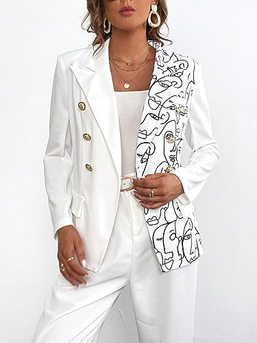WDIRARA Women's Figure Graphic Printed Double Breasted Long Sleeve Blazer Jackets with Pockets4