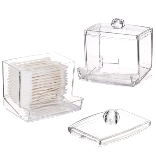 Image of Tbestmax 2 Pack 10oz Qtip Dispenser Big Clear Qtip Holder, Bathroom Container Organizer Accessories Decor for Storage-Qtips Cotton Ball