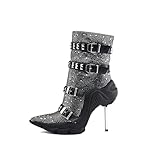 Tsrenlmln Women's Ankle Boots High Heel Boots for Women Stiletto Heel Boots Fashion Pointed Toe Ankle Booties for Women Womens Elastic Fabric Heel Pull-On High Heel Fashion diamonds comfort Booties for 12in