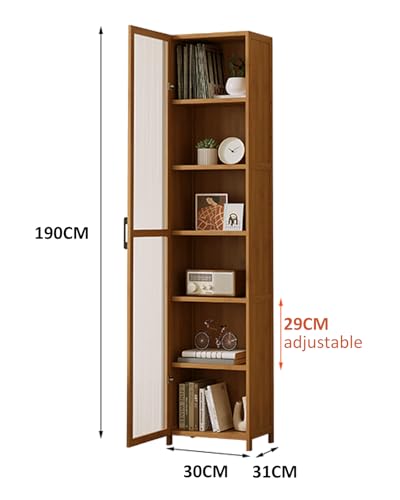 خزانة جانبية من 6 طبقات، خزانة عرض الكتب من الخيزران مع باب، خزانة زاوية لغرفة المعيشة والمطبخ (باب واحد، 7 طبقات)