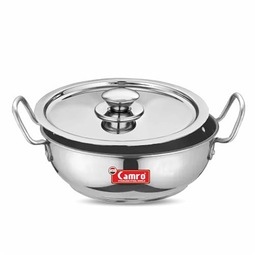 Image of Camro Non Stick Kadhai with Lid (16 No, 5 Liters) | Stainless Steel Kadhai | Gas Stove Compatible | Dishwasher Safe | 15+Years of Innovation and Quality