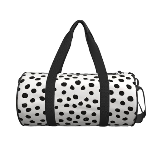 Animal Print Dots Black White Dalmatian Round Duffle Bag, Spacious Sport Travel Bag With Zippered Pockets & Soft Grip Handles2