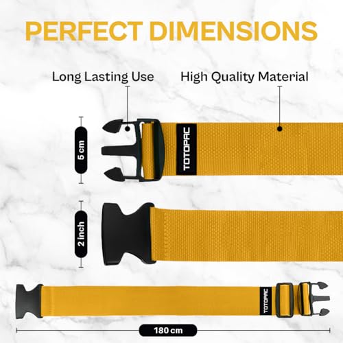 Image of 4 Pack Luggage Straps, Adjustable Suitcase Belts 72 inch x 2 inch with Quick Release Buckle, Durable Travel Accessories for Secure Luggage and Easy Identification (Yellow)