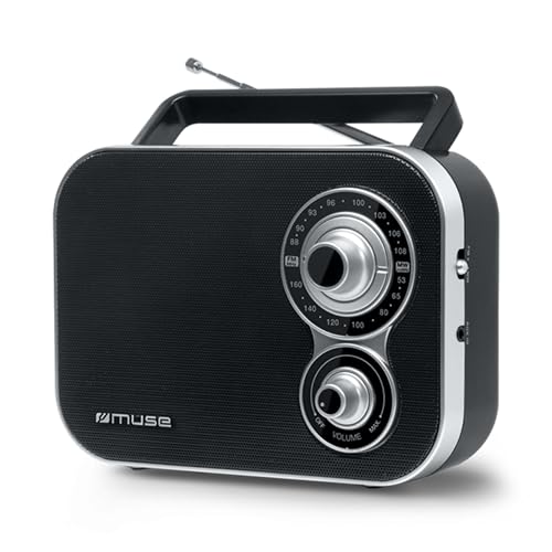 Muse M-051Rtragbares Retro-Radio, UKW und MW, Netz- und Batteriebetrieb, Teleskopantenne, AUX-In, schwarz