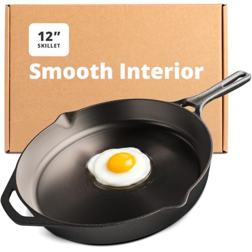 Greater Goods 12" Cast Iron Skillet, Smooth Surface, Nonstic...