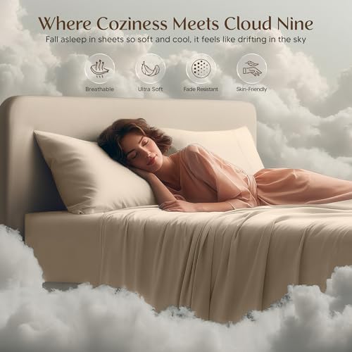 Image of Utopia Bedding Queen Size Sheet Set - 4 Piece Bed Sheets, Soft and Breathable Microfiber, Includes 1 Fitted Sheet, 1 Flat Sheet and 2 Pillowcases - Oeko-Tex - (Sand)