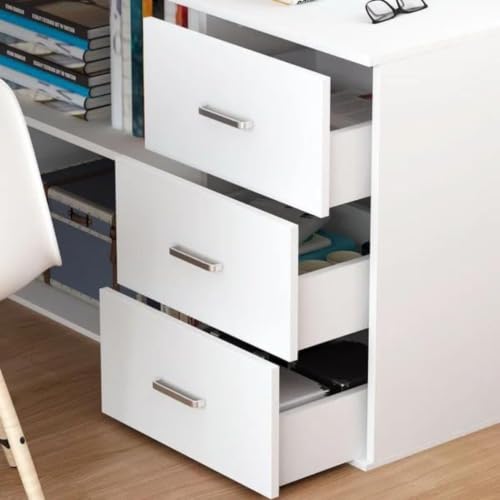Image of TEKAVO Latwon L Shape Office Computer Table with Storage Cabinet | 3 Drawers | Executive Table for Manager Cabin | Left Side Storage