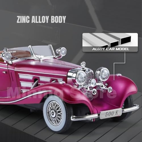 Image of Merceedes Benz 500K Classic Model Car with Box, Zinc Alloy Pull Back Toy car with Sound and Light for Kids Boy Girl Gift [Colors as Per Stock]