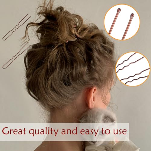 image for 330 Count U Shaped Hair Pins Brown, YINGFENG 2.4inch Brown Bun Pins Bu