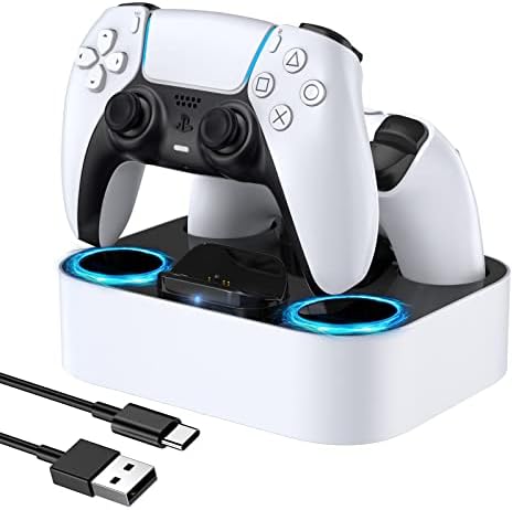 LVFAN PS5 Controller Charger Station, PS5 Controller Accessories, Dual Fast Charging Station PS5 Controller Charger for Playstation 5 Controller / PS5 Dualsense Controller (White)