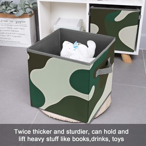 Cube de rangement pour vêtements en tissu vert avec double poignées - 4