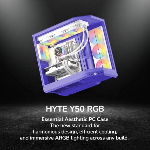 Image of HYTE Y50 RGB Essential Aesthetic Gaming PC Case - 4 aRGB Fans (1x 120mm + 1x 360mm Reverse) - Dual Chamber ATX Desktop Chassis - Rear Connect Motherboard Compatible - Taro Milk (Purple)