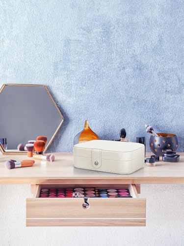 Image of Cortina Jewellery Organiser PU Leather Zipper | Portable Storage Box Case with Dividers | Container for Rings, Earrings, Necklace Home Organizer - White