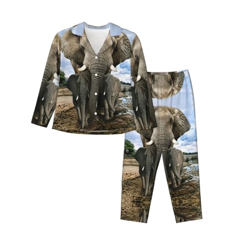 Pyjama femmes animaux sauvages ensemble de nuit imprimé éléphants chic