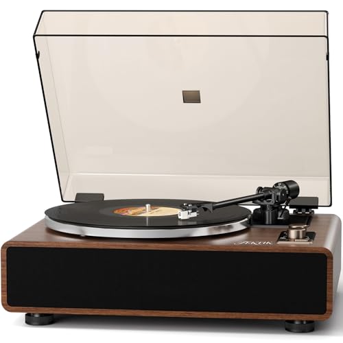 FEKTIK Vinyl Record Player with Magnetic Cartridge,High Fidelity Belt Drive Turntable with Built-in Speakers, Bluetooth Playback and Aux-in Functionality, Auto Off