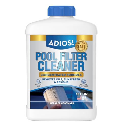 ADIOS! Pool Filter Cleaner Deep Cleaning Soak Solution for Cartridge Sand and DE Filters Degreases and Restores Media -16oz (Pint)